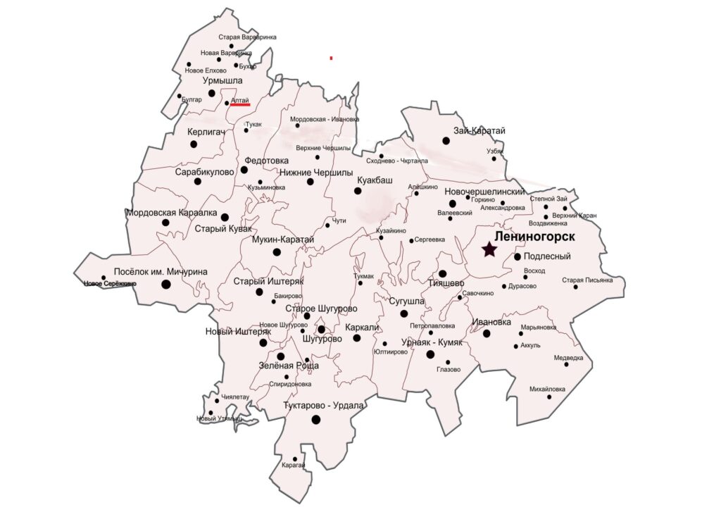 Карта Лениногорского района Республики Татарстан.