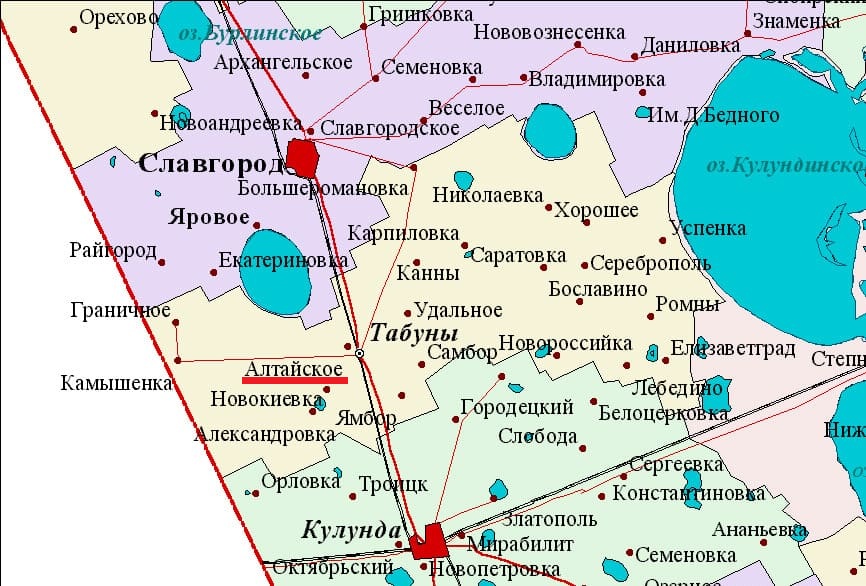 Карта Табунского района Алтайского края.